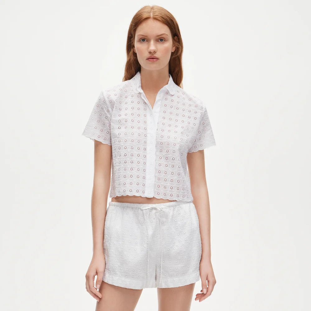 Gamine button-up shirt in eyelet