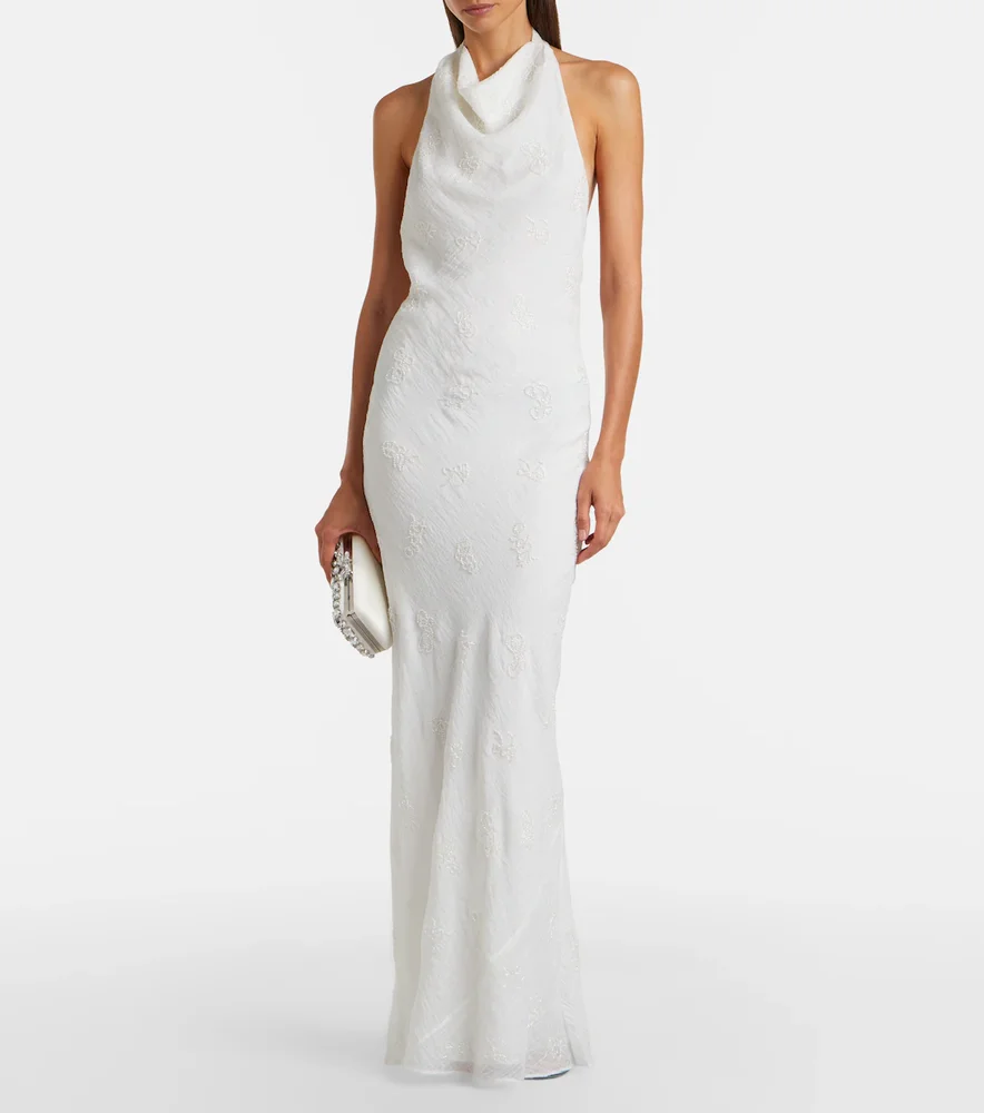 Roselle beaded halterneck organza maxi dress