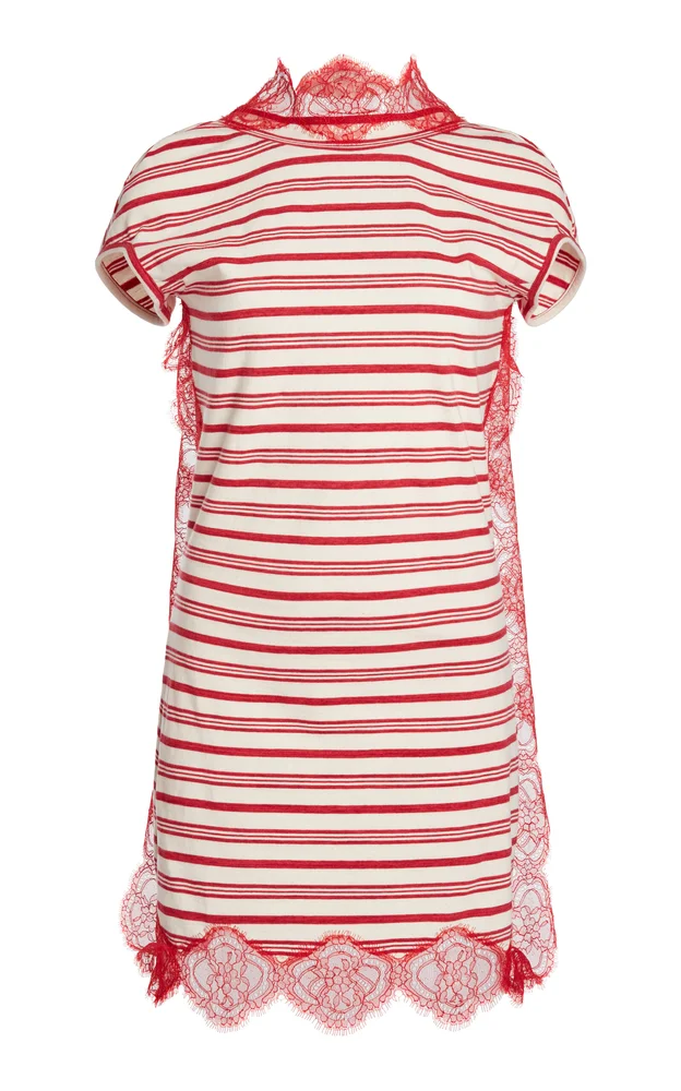 Lace-Trimmed Cotton Mini Dress
