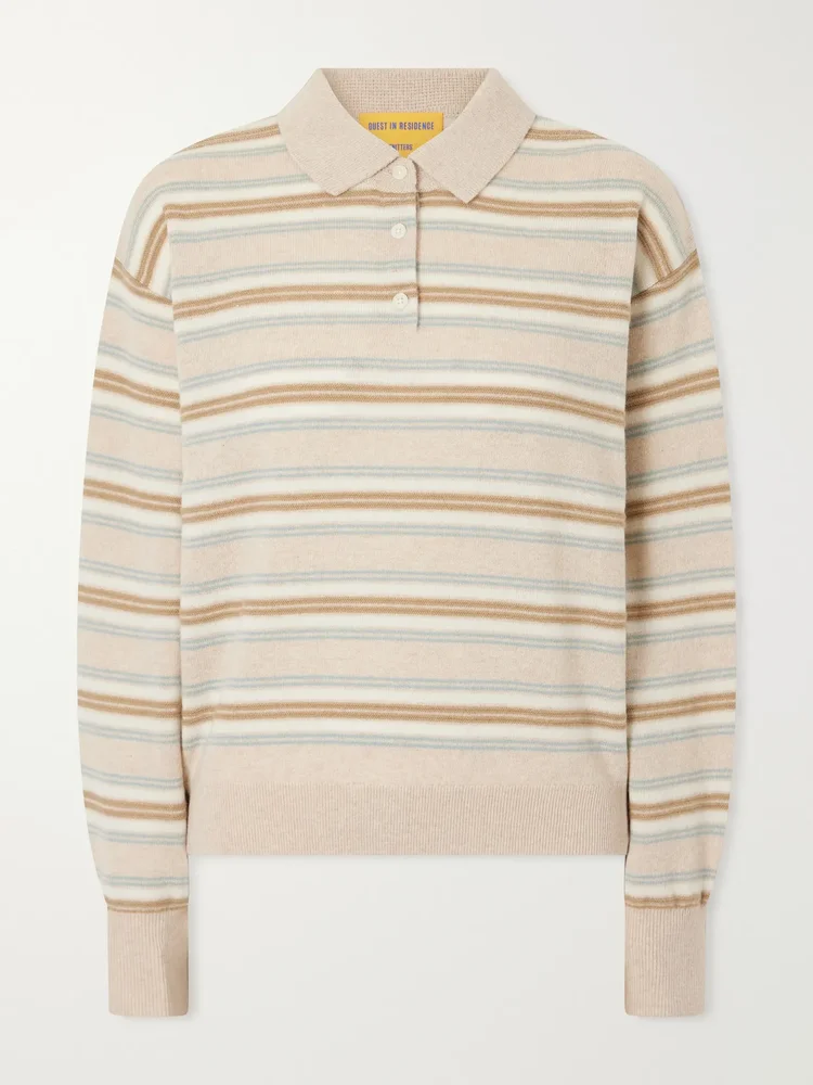 Collegiate striped cashmere polo sweater