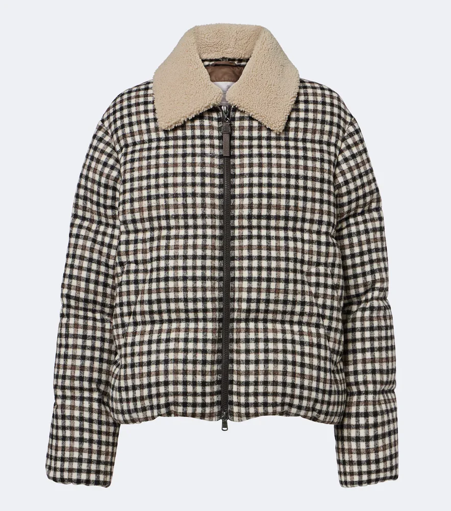 Checked alpaca and wool-blend down jacket