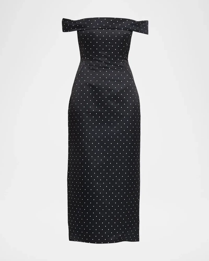 Polka-Dot Jacquard Off-The-Shoulder Midi Dress