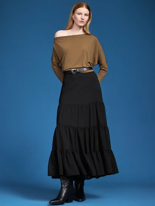 Tiered Swing Maxi Skirt