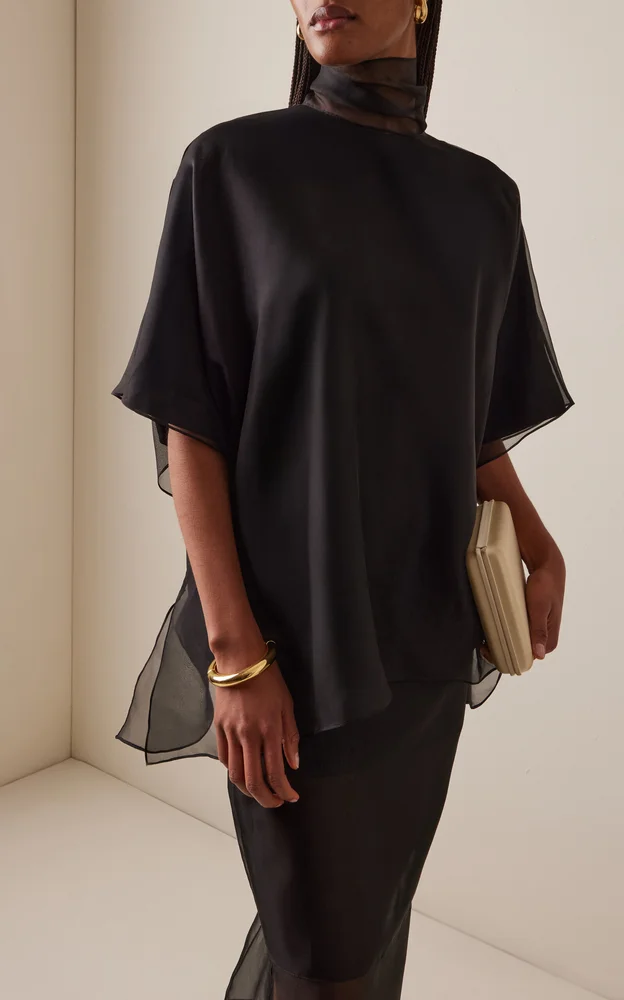 The Cali Tie-Neck Silk-Organza Blouse