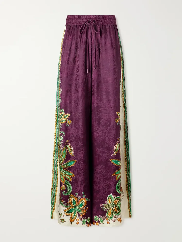 Ruthie printed satin-jacquard wide-leg pants