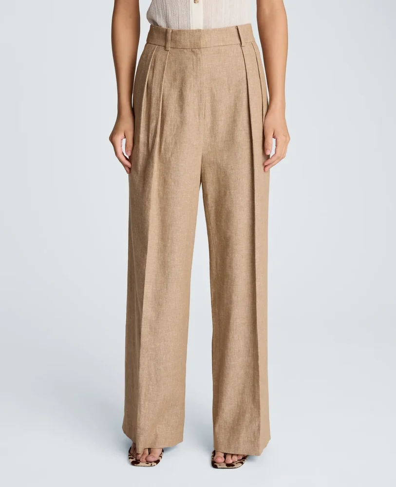 Linen blend darted wide-leg trousers