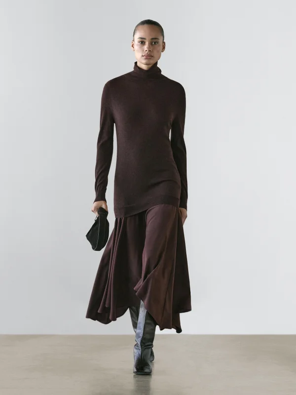 Massimo Dutti Wool blend knit dress with contrast detail · Chocolate · Dress