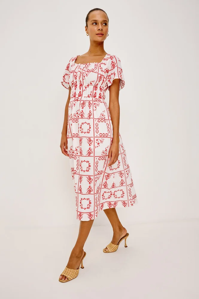 NANETTE DRESS - IVORY RED HANDKERCHIEF