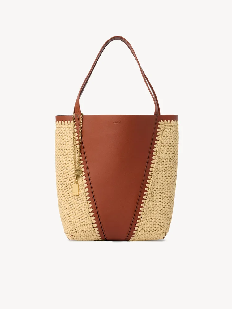 Chloé Spin tote bag in raffia-effect & leather