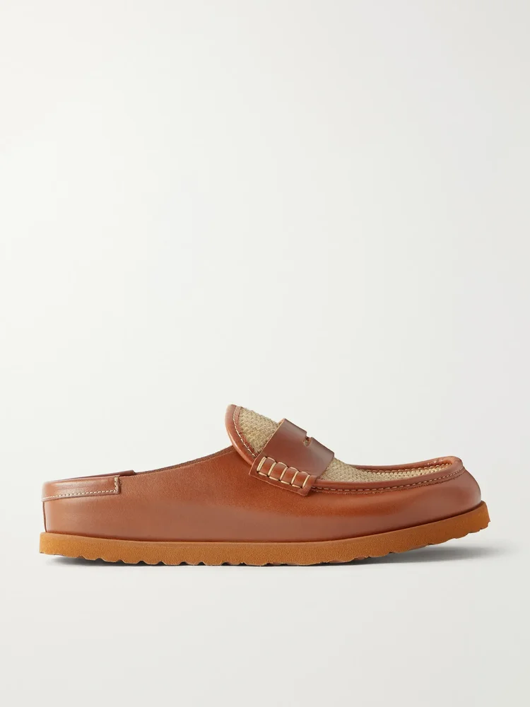 Naples Wrapped raffia-trimmed leather loafers