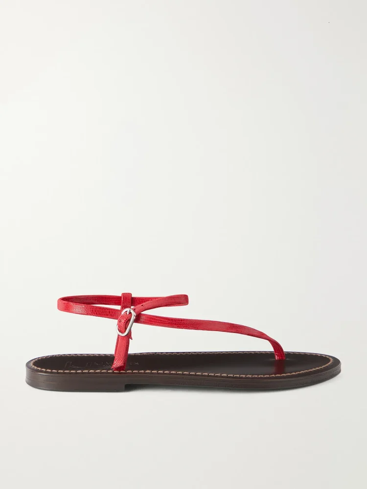 Vassili snake-effect leather flat sandals