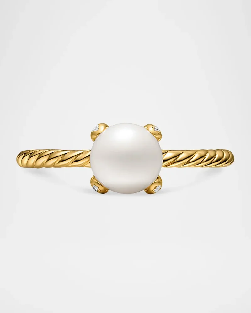 Pearl Classics Ring with Diamonds in 18K Gold, 2mm, Size 6