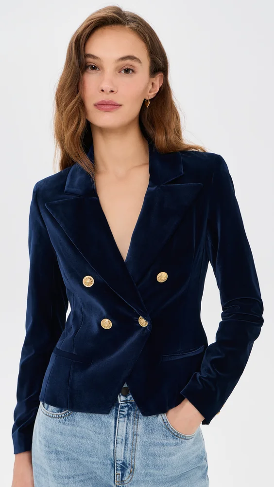 Sable Double Breasted Velvet Cropped Blazer