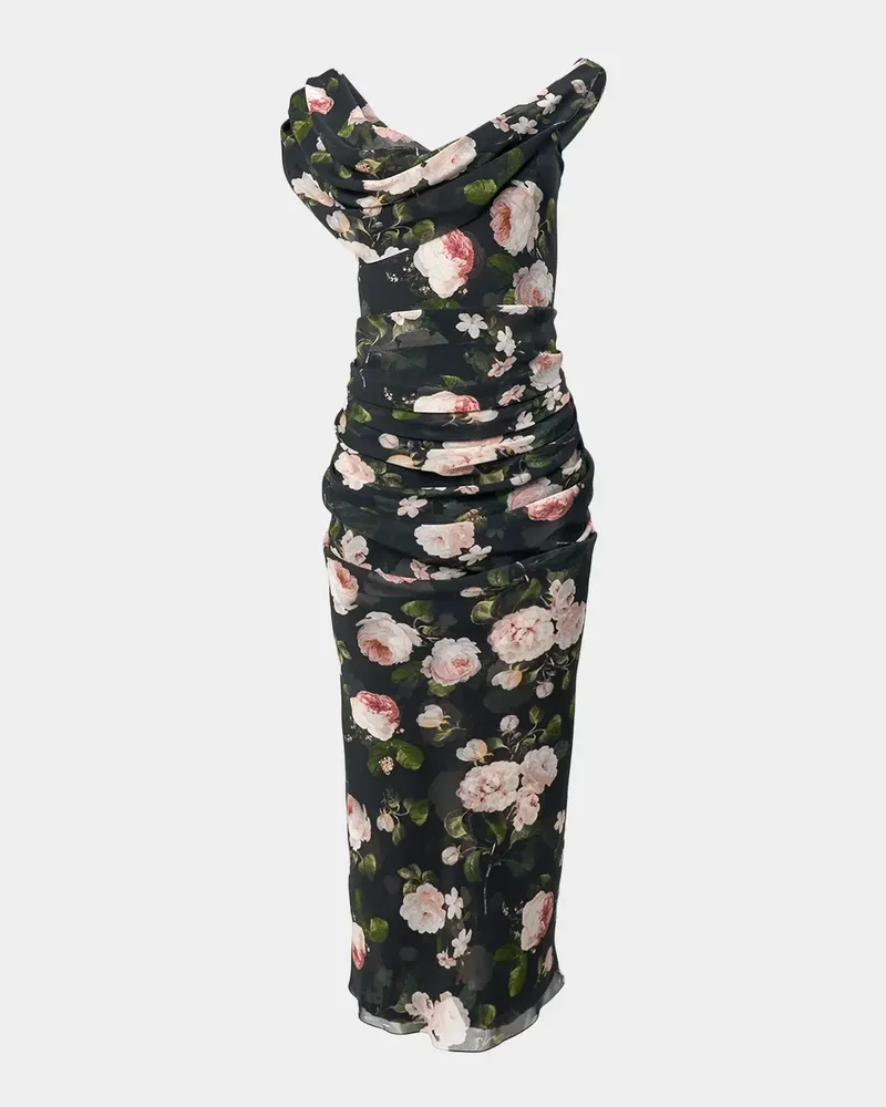 Floral Silk Off-The-Shoulder Maxi Dress