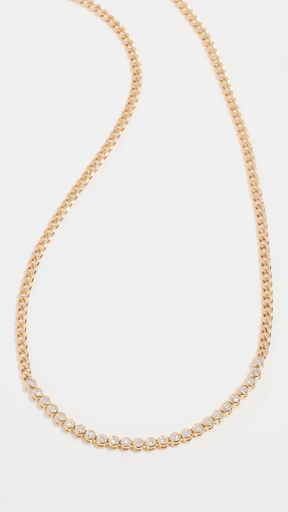 14k Gold Bezel Set Tennis Station Diamond Necklace