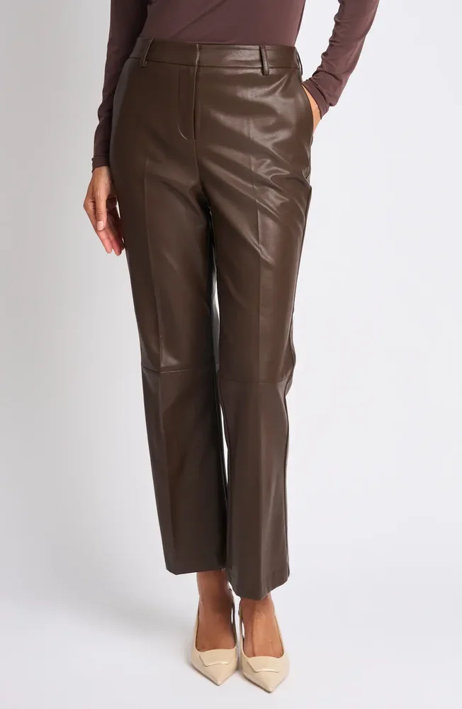 Faux Leather Tailored Ankle Straight Leg Pants