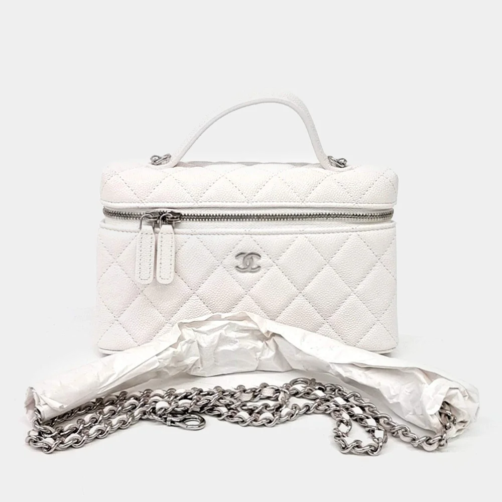 White Caviar Vanity Top Handle Chain Crossbody Bag