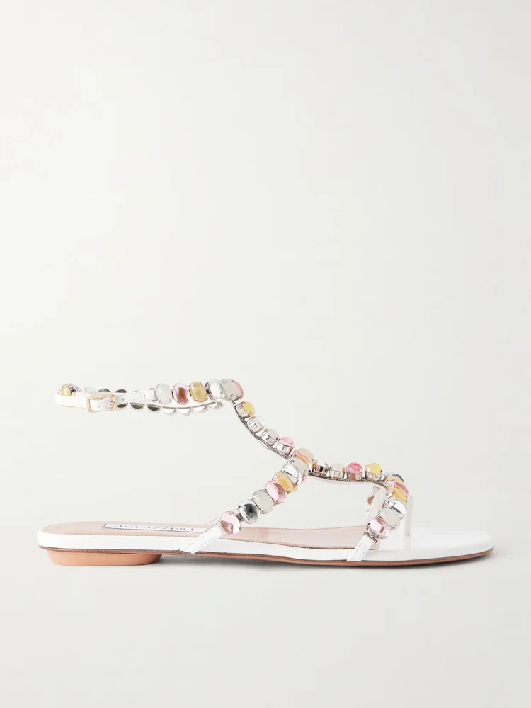 mystic stone embellished leather sandals