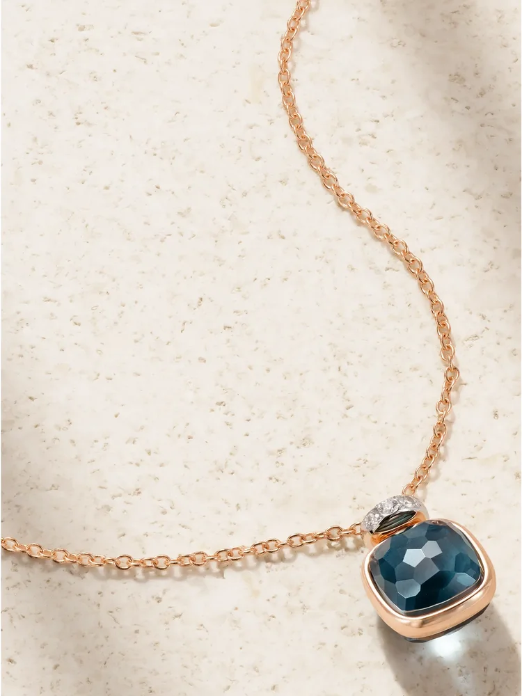 Nudo 18-karat rose and white gold, topaz and diamond necklace