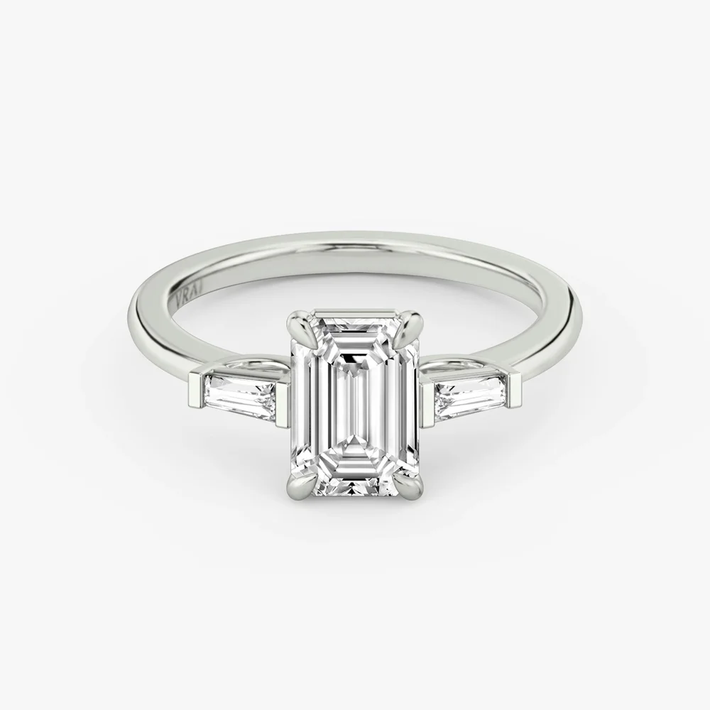 Three Stone Engagement Ring, Emerald, White Gold
