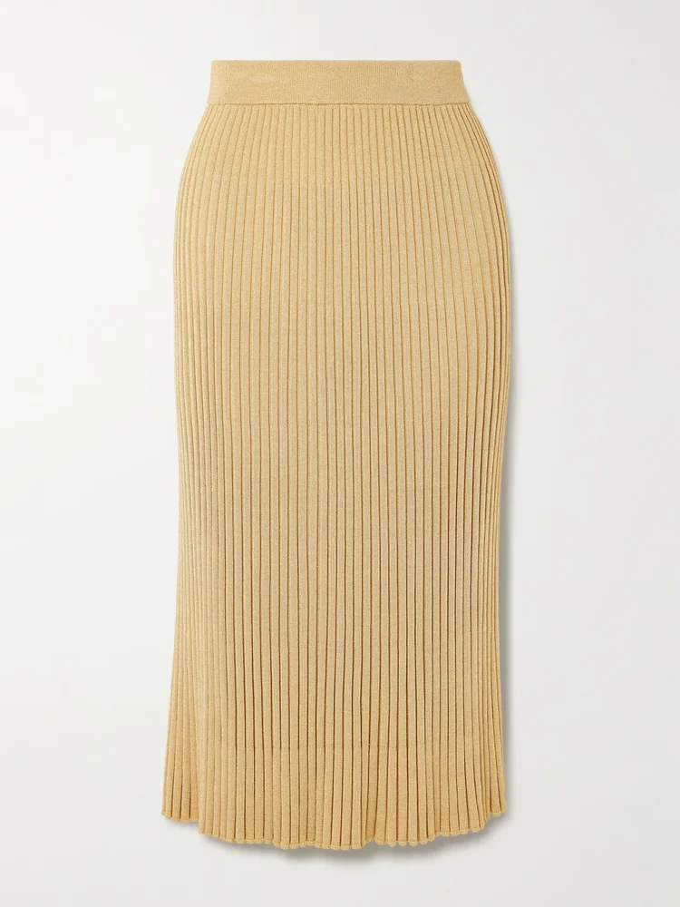 luna ribbed metallic midi skirt