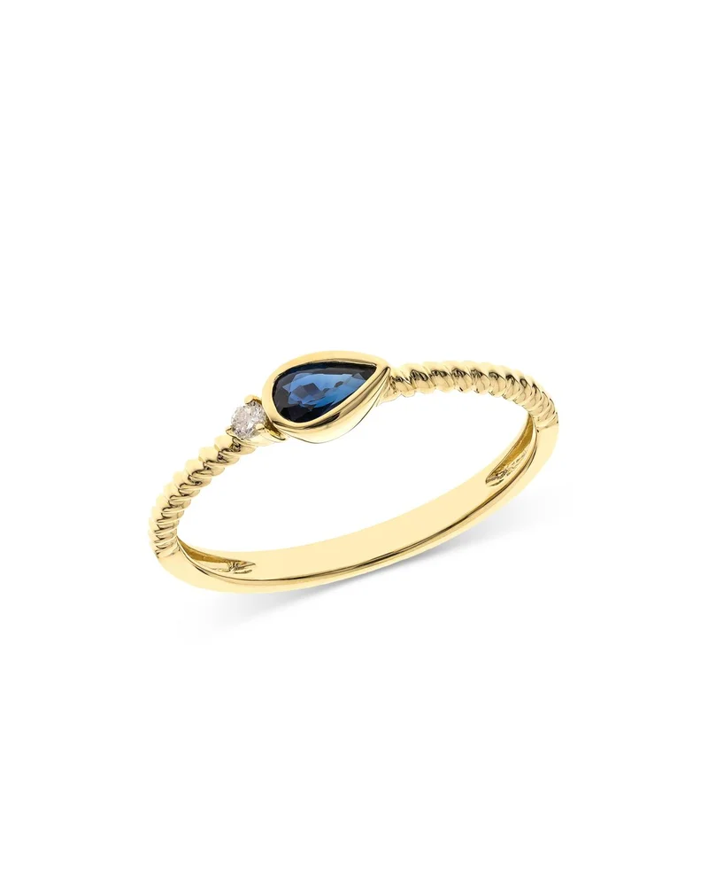 Blue Sapphire & Diamond Bezel Stacking Ring in 14K Yellow Gold