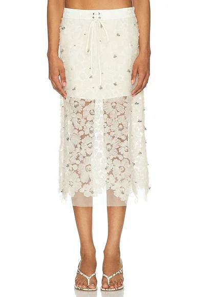 Siam Sheer Floral Applique Midi Skirt