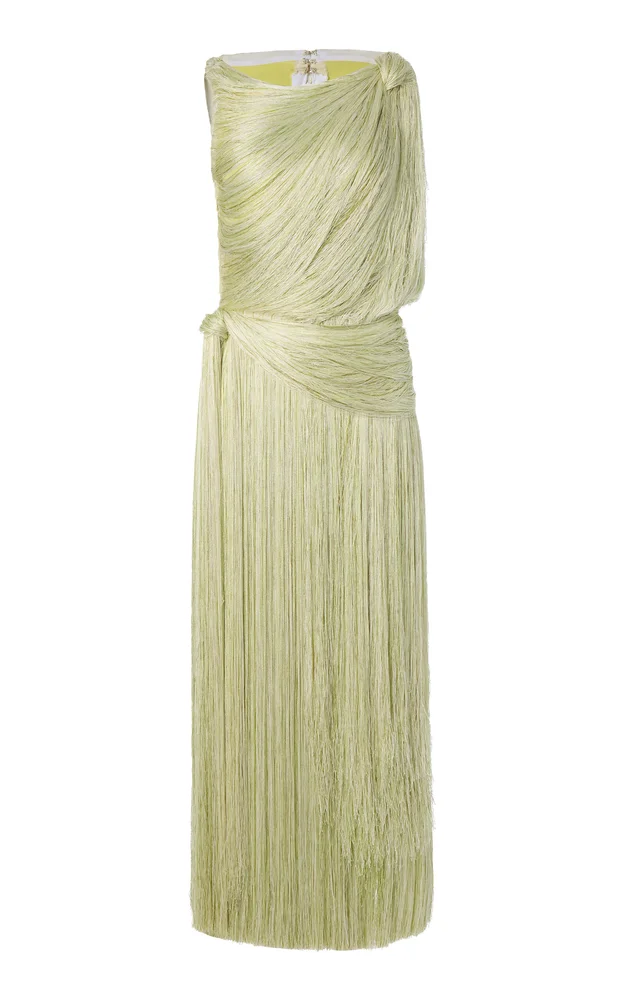 Asymmetrical Fringed Silk Midi Dress