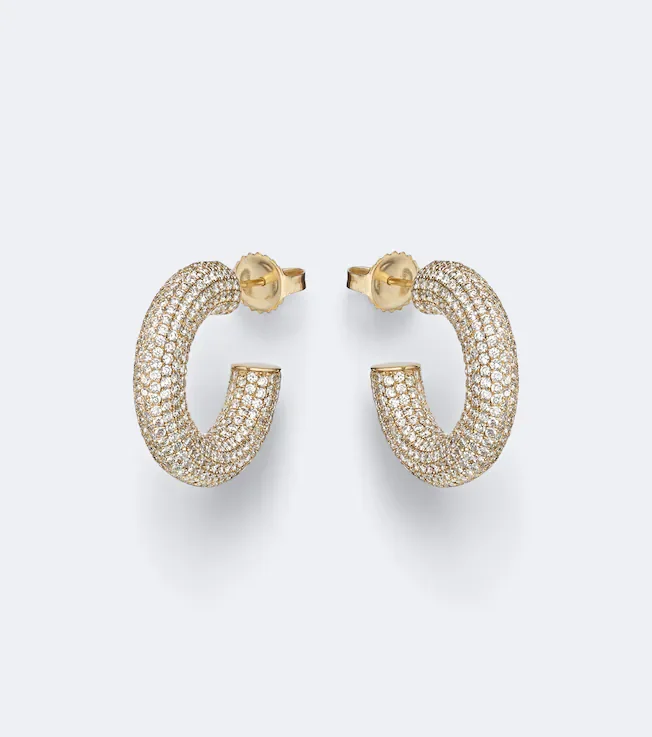 Puffy 14kt gold hoop earrings with diamonds
