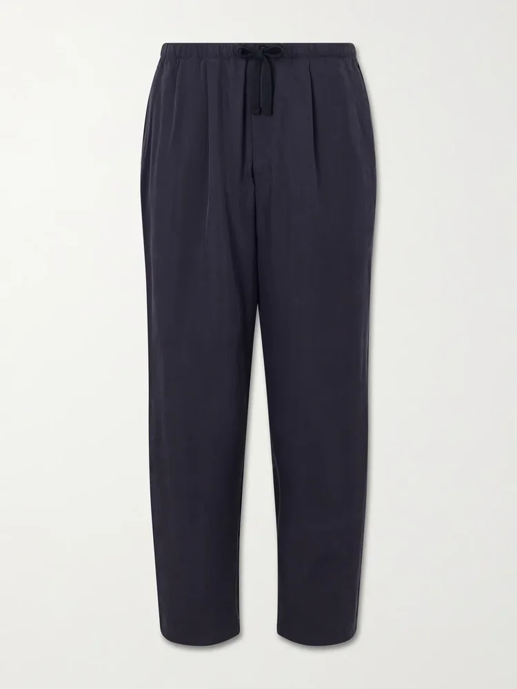 Straight-Leg Silk-Gabardine Drawstring Trousers