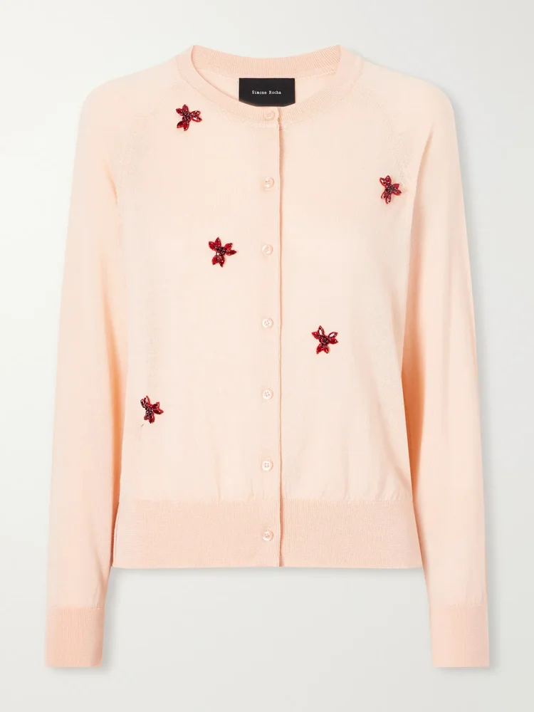 Crystal-embellished wool and silk-blend cardigan