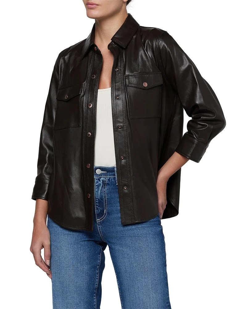 Avina Leather Button Front Blouse