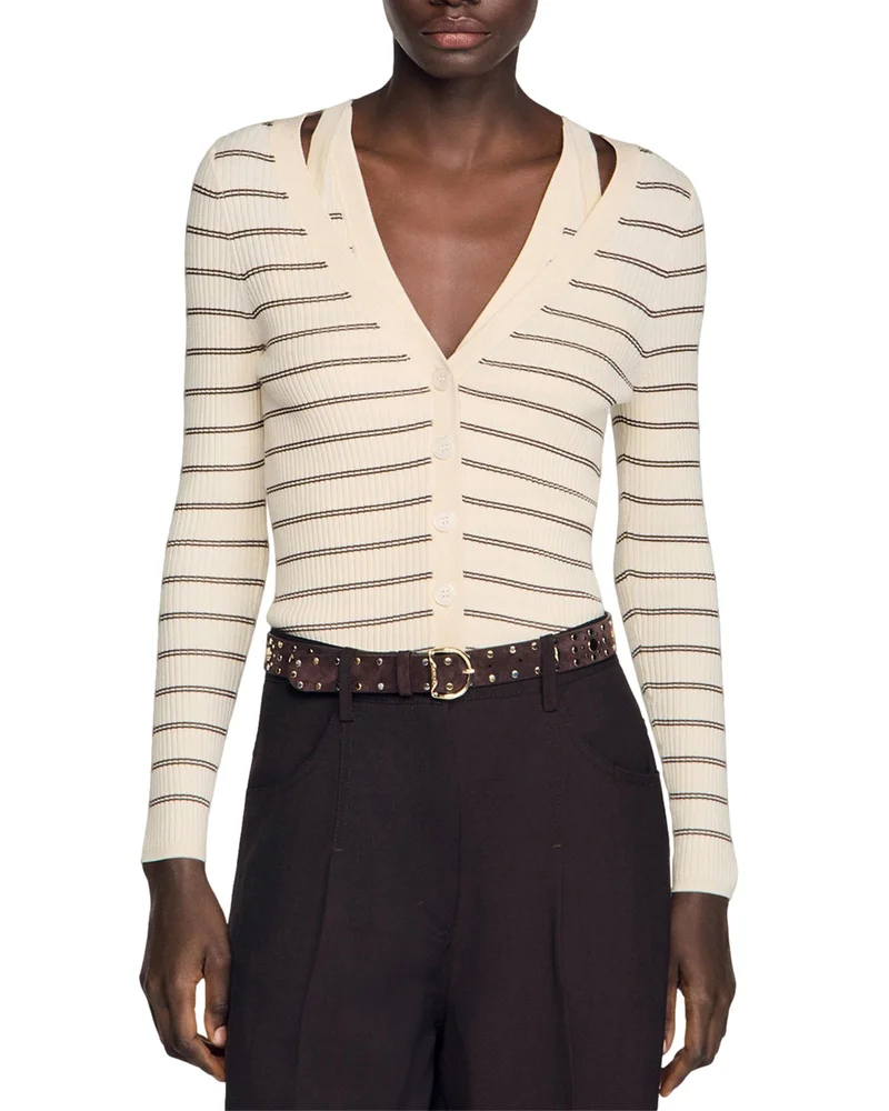 Gabri Stripe Rib Knit Cardigan Sweater