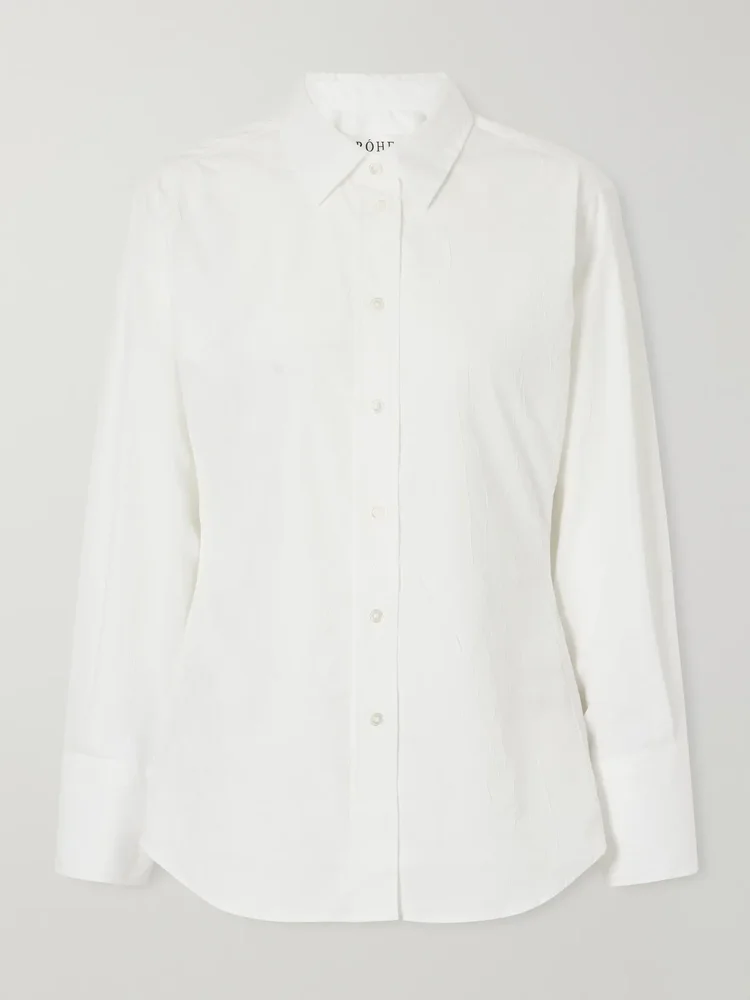 Shaped crinkled cotton-blend poplin shirt