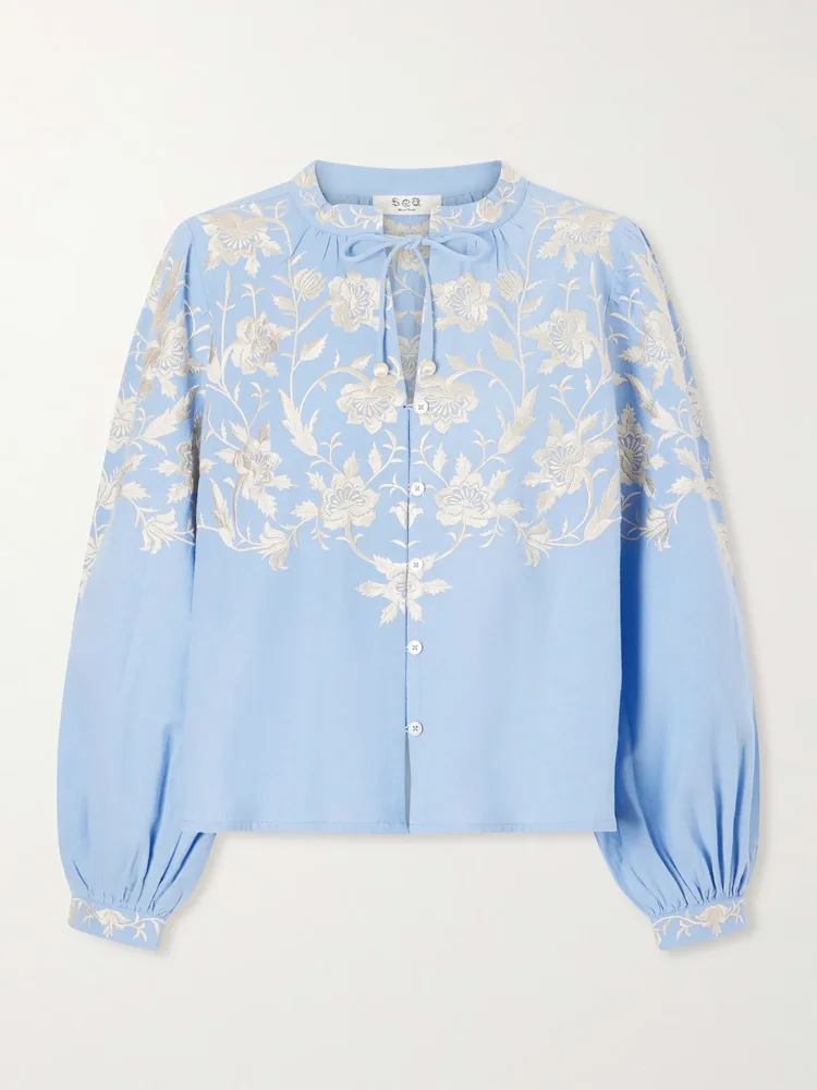 alina embroidered cotton and linen blend blouse
