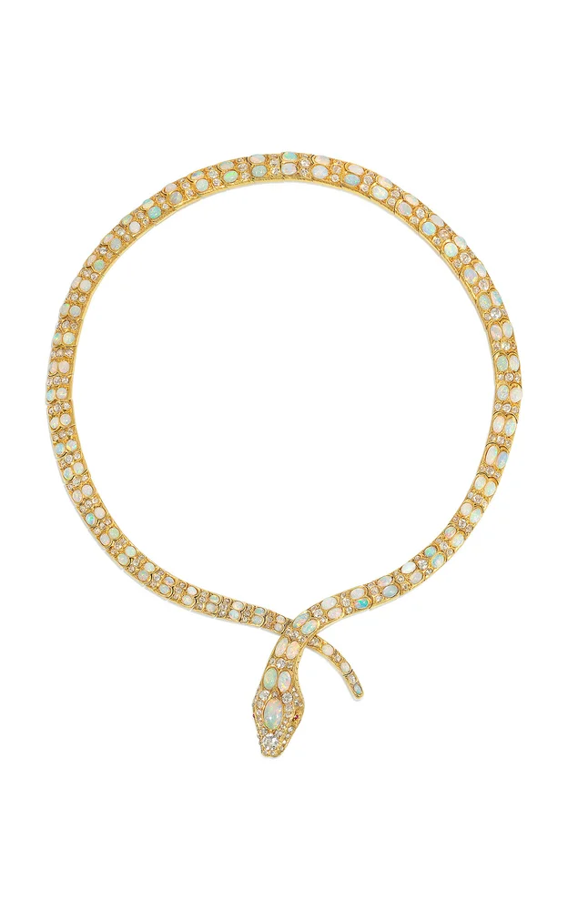 Victorian Diamond And 18K Yellow Gold Crossover Snake Necklace