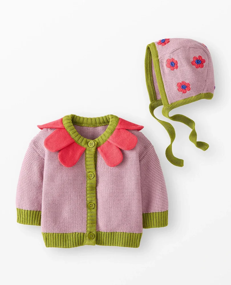 Baby Flower Cardigan & Hat Set