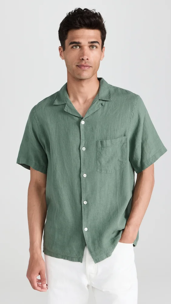 Linen Camp Collar Shirt (Dry Green)
