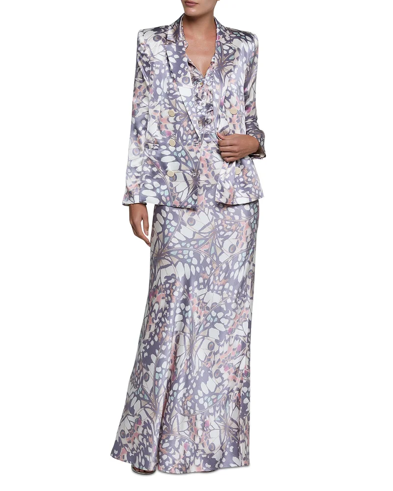 Sena Double Breasted Linen Blazer, Dani Butterfly Three Quarter Sleeve Blouse & Ryker Waistband Bias Skirt