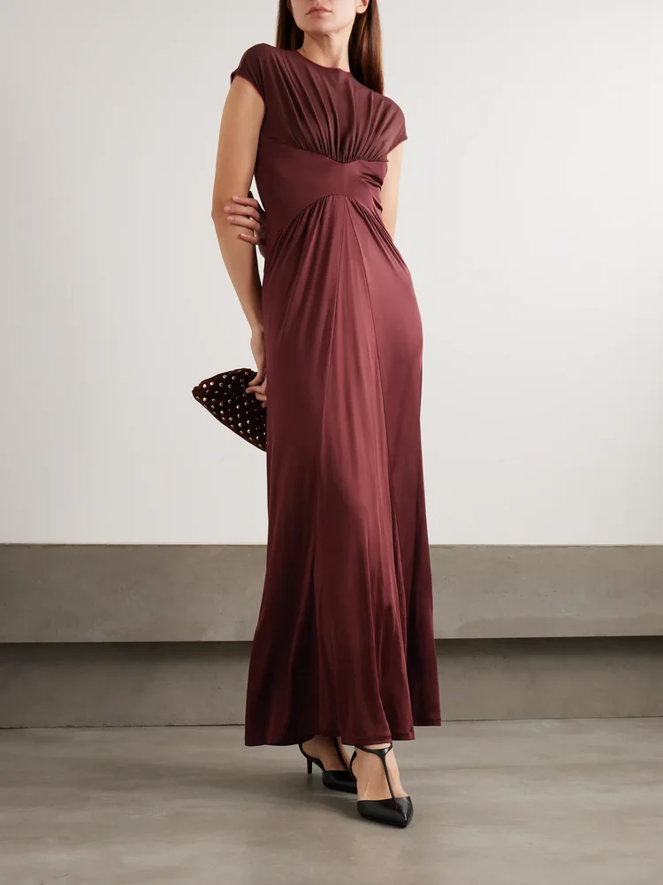 Gathered satin-jersey gown