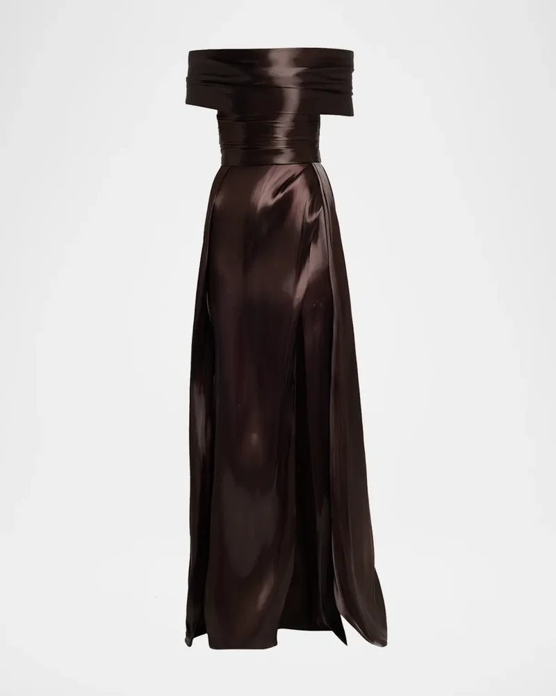 Liquid Organza Off-The-Shoulder Slit Gown