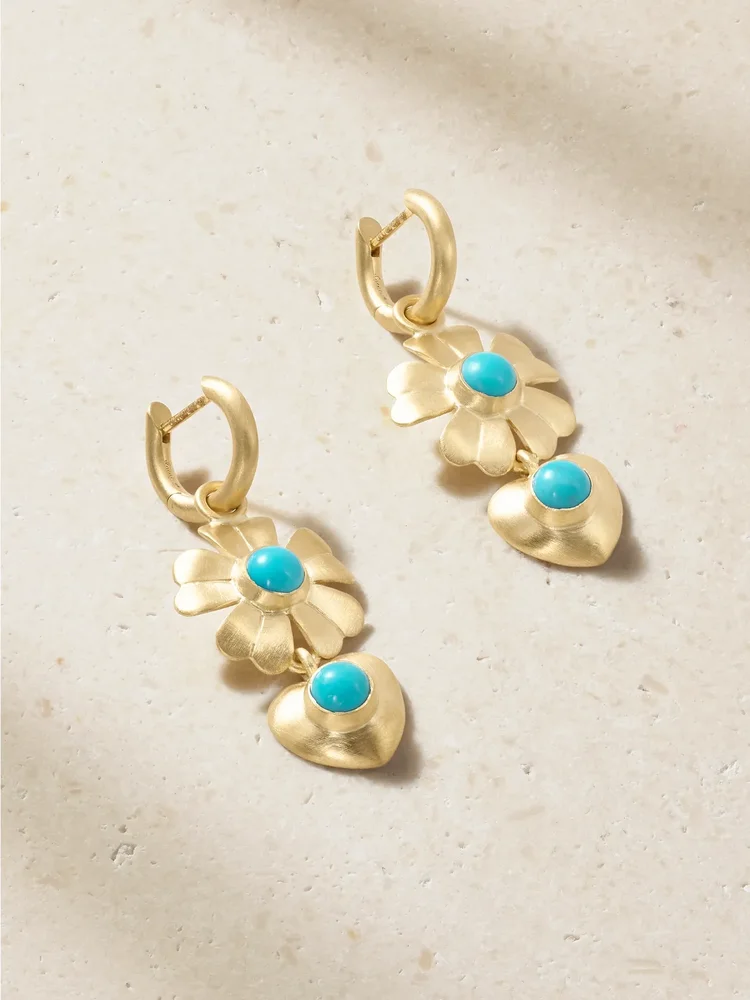 Golden Blossom 18-karat gold turquoise earrings