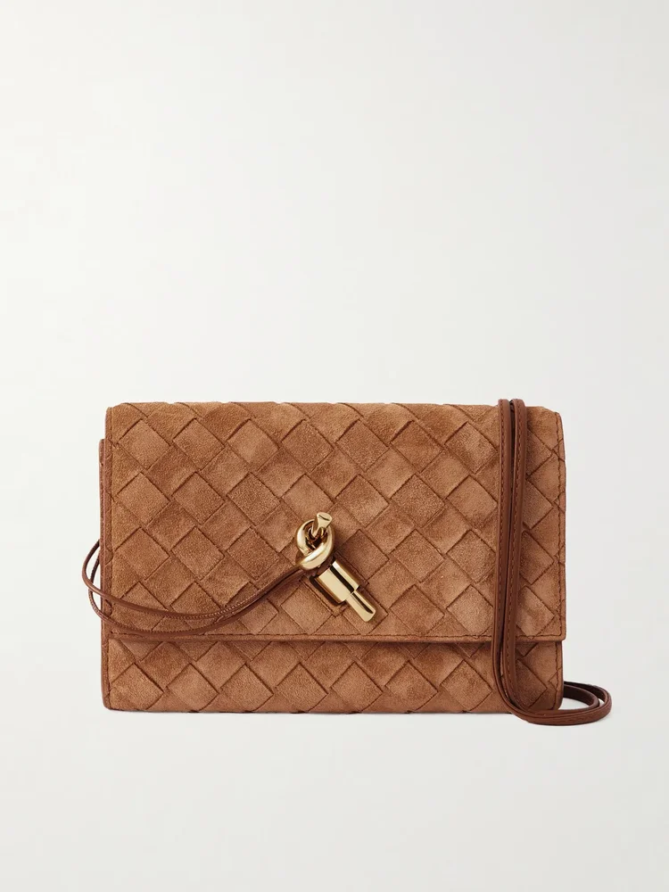 Andiamo small Intrecciato suede shoulder bag