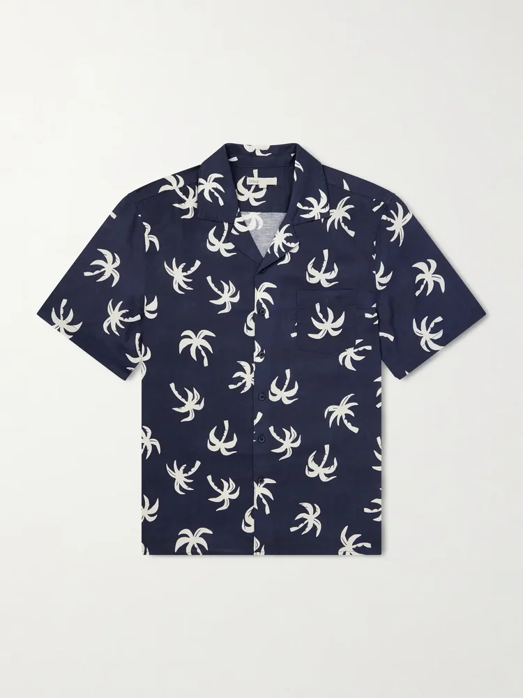 Camp-Collar Printed Linen and Lyocell-Blend Shirt
