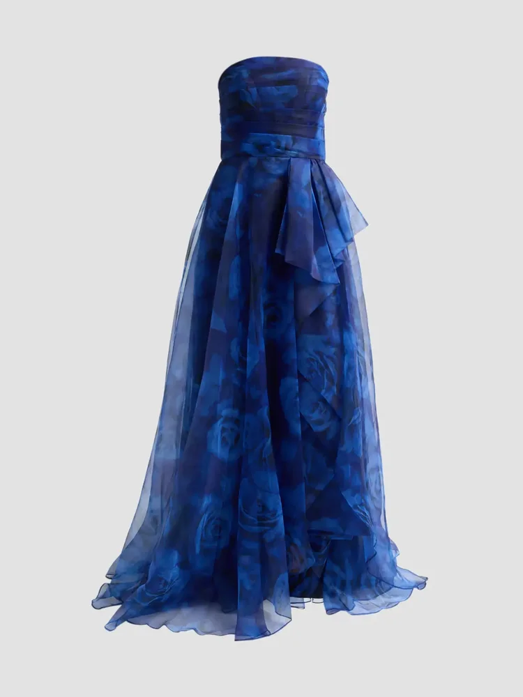 Fahreta Floral Organza Strapless Gown