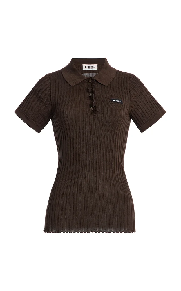 Ribbed-Knit Silk-Blend Polo