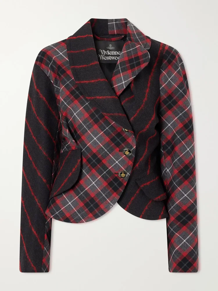 Stormy checked asymmetric wool-blend blazer
