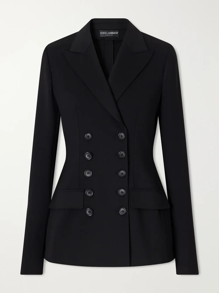 Double-breasted grain de poudre stretch-wool blazer