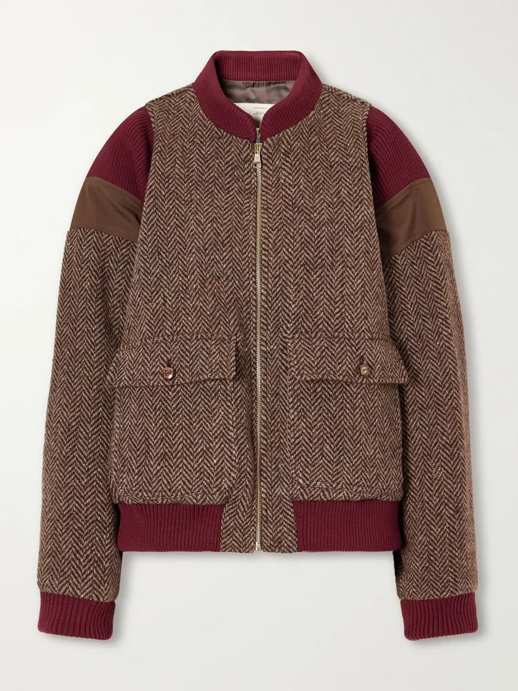 The Aurelia rib-trimmed padded herringbone virgin wool jacket