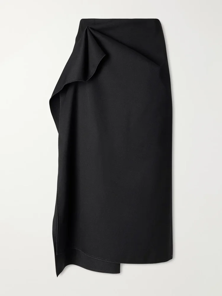 Asymmetric wool midi skirt